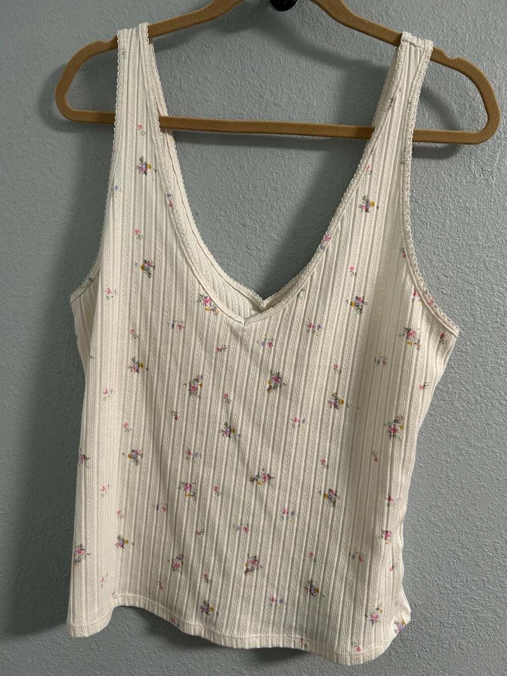 Universal Thread Lace Trim Pointelle Tank Top Size XL White Floral
